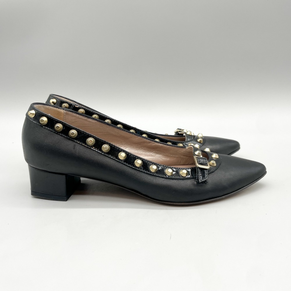 AGL Womens 37 7 Studded Pointed Toe Pumps Heels Black Leather Punk Rock Office